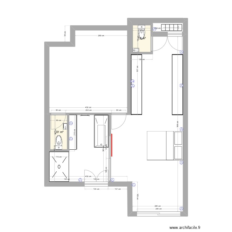 chambre V3. Plan de 2 pièces et 3 m2