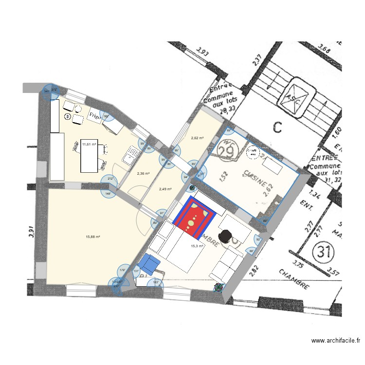 Nouvalmy. Plan de 7 pièces et 60 m2