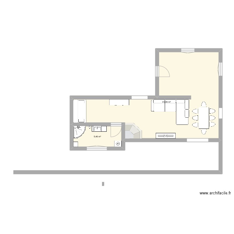 Caros . Plan de 2 pièces et 47 m2