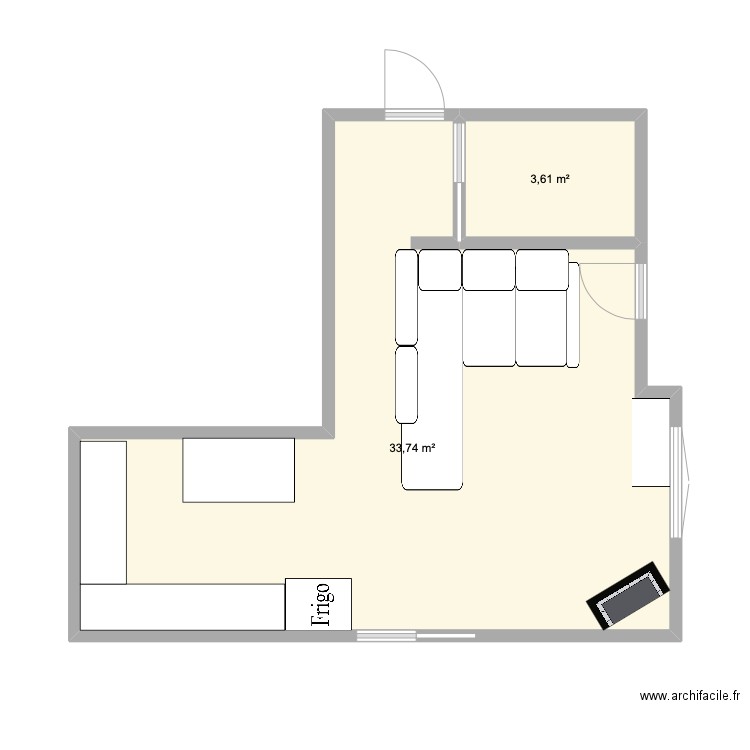 sala celeste. Plan de 2 pièces et 37 m2