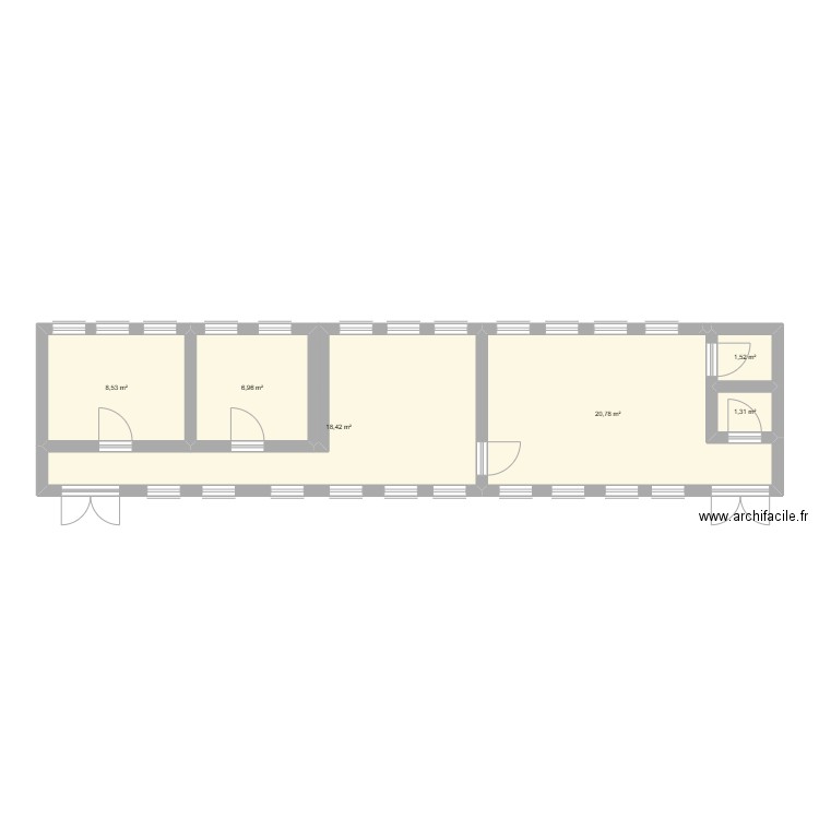 Ecole niv 1. Plan de 6 pièces et 58 m2