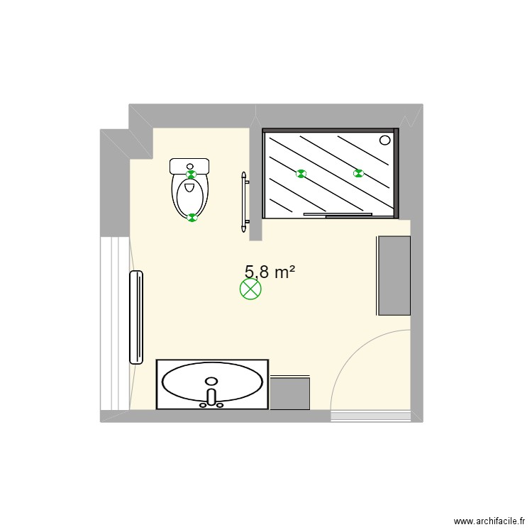 PROJET SALLE DE BAIN13. Plan de 1 pièce et 6 m2