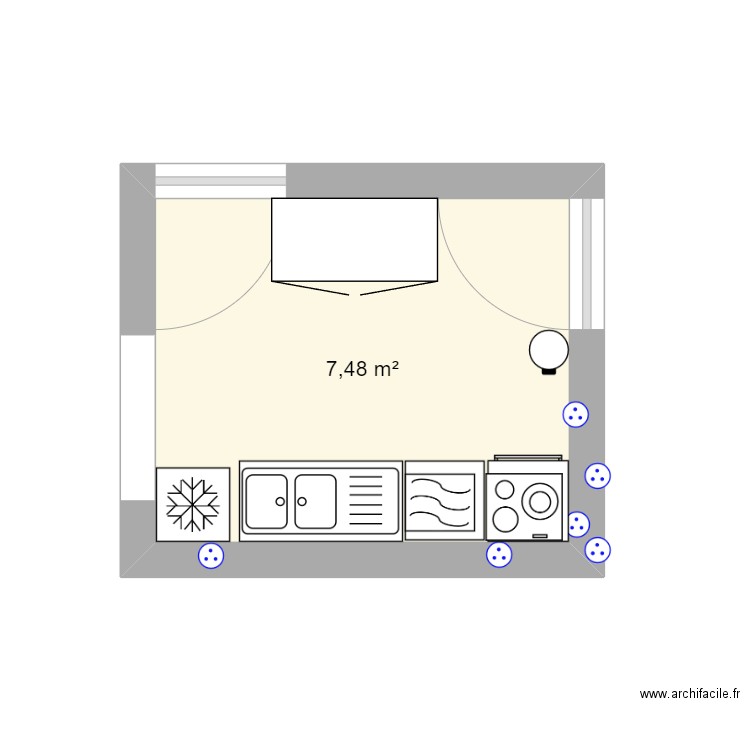 cuisine - Plan 1 pièce 7 m2 dessiné par sevsave