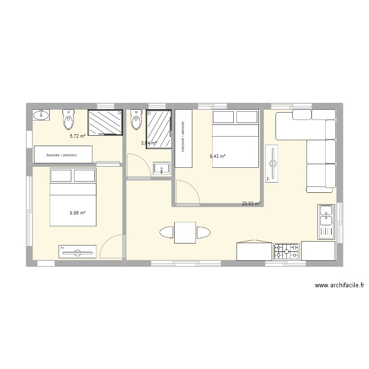 Home - projet 1. Plan de 5 pièces et 52 m2