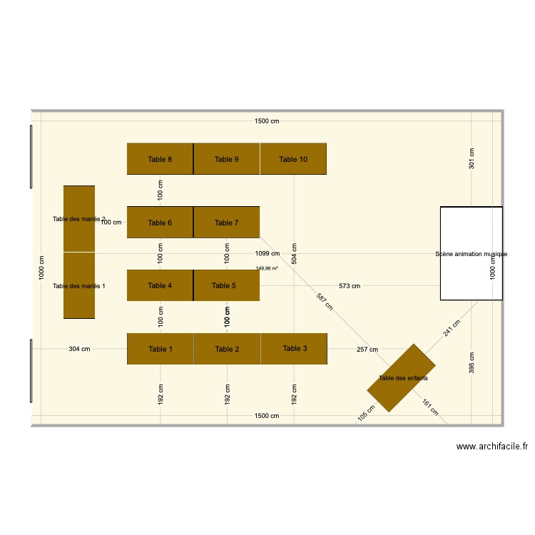 Plan de table 1 mariage. Plan de 1 pièce et 150 m2