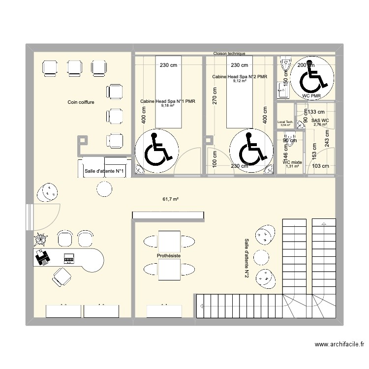 Head of Spa RDC. Plan de 10 pièces et 88 m2