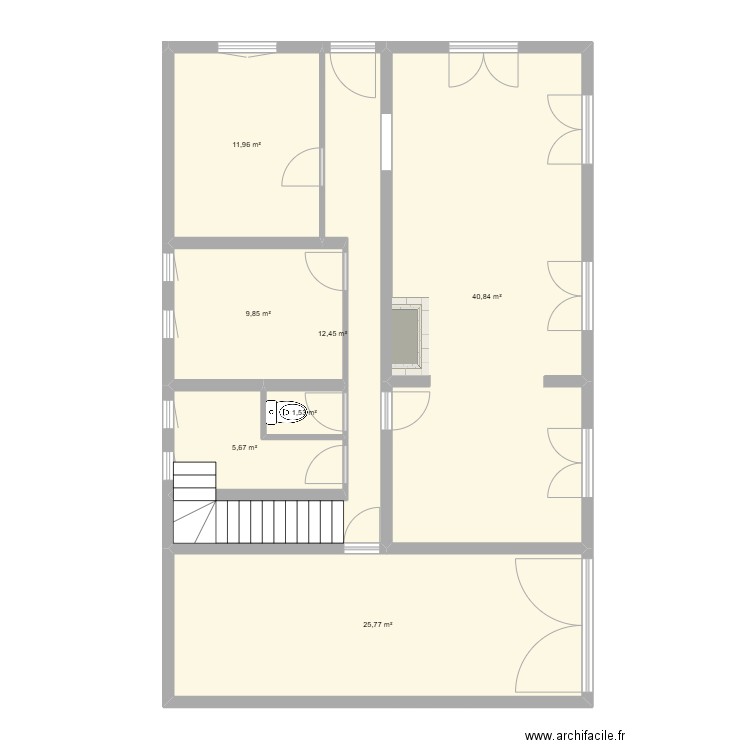 rdc initial . Plan de 7 pièces et 108 m2