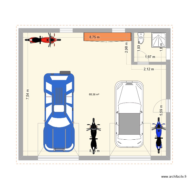 Garage 2. Plan de 1 pièce et 65 m2