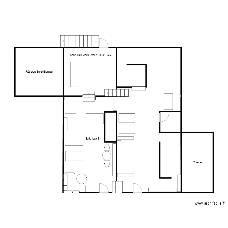 Plan Café Ludique. Plan de 7 pièces et 95 m2