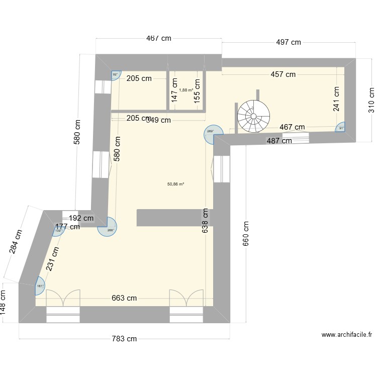 Etage 14. Plan de 2 pièces et 53 m2