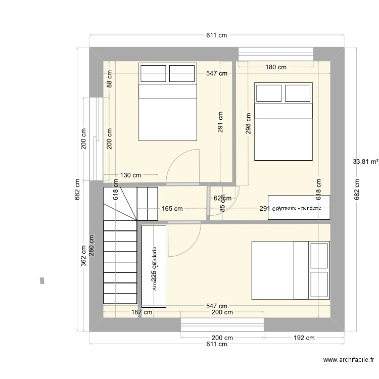 2eme r1. Plan de 1 pièce et 34 m2