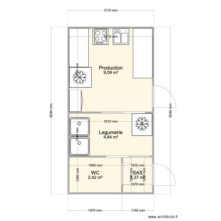 Projet - Prépa chaude - Dépots stations / épicerie / GMS. Plan de 4 pièces et 18 m2