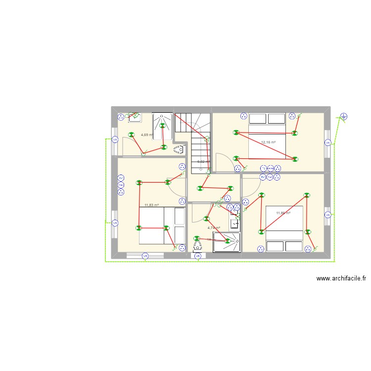 NAOUS ETAGE. Plan de 6 pièces et 51 m2