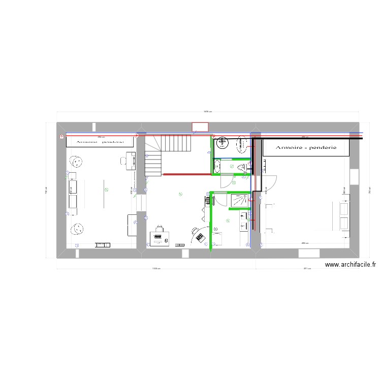 Extension étage Cuzin Réseaux. Plan de 4 pièces et 104 m2