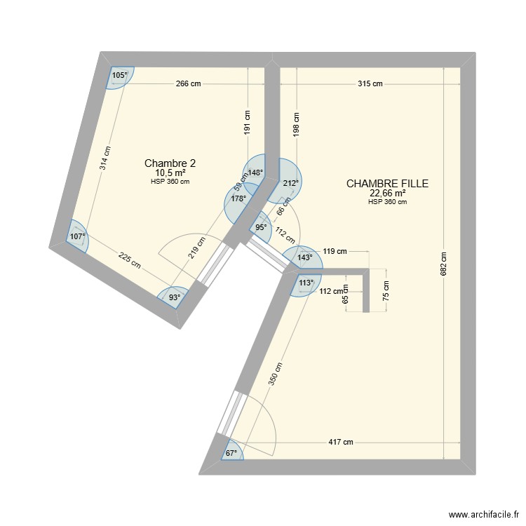 PLAN WACK CHAMBRES. Plan de 2 pièces et 33 m2