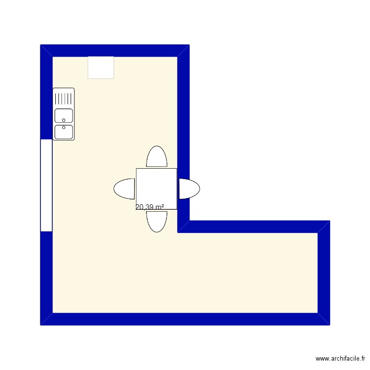 cuisine. Plan de 1 pièce et 20 m2