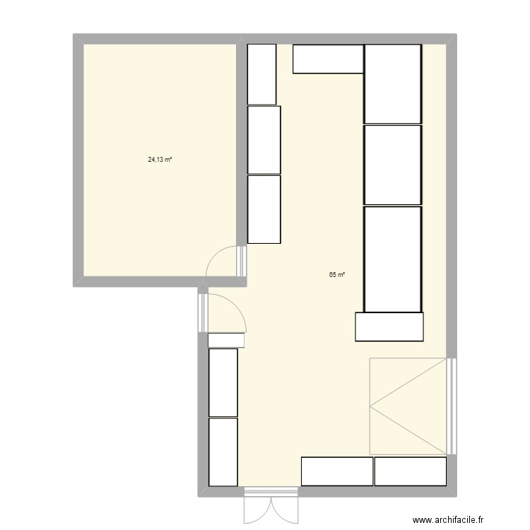 Stock taille réel. Plan de 2 pièces et 89 m2