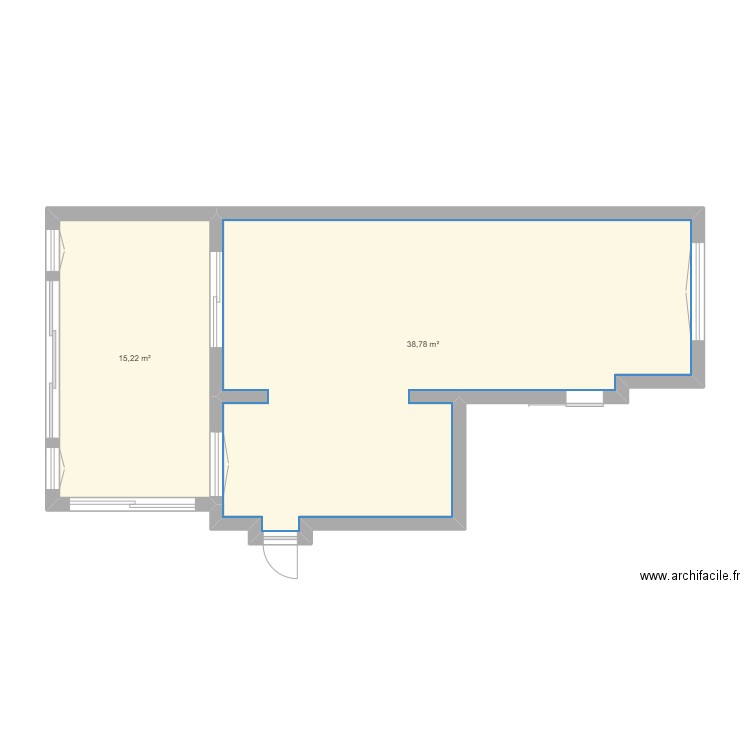 veranda. Plan de 2 pièces et 54 m2