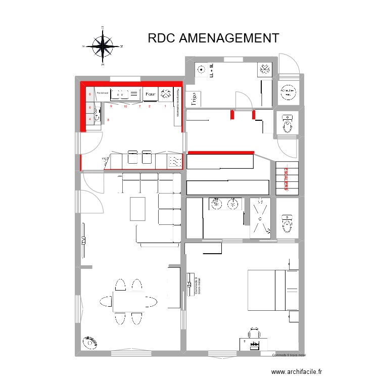 RdC AMENAGEMENT FINAL. Plan de 3 pièces et 53 m2