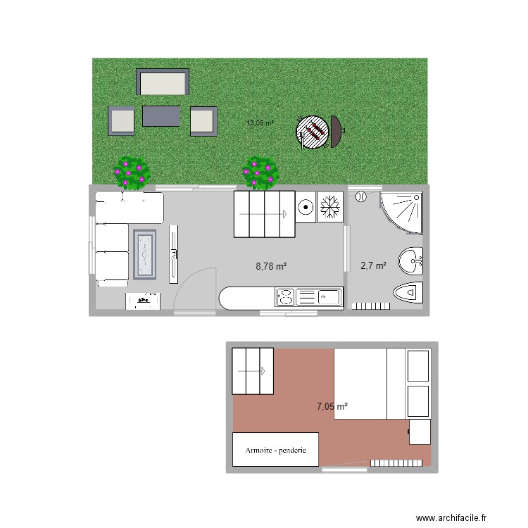 maison. Plan de 3 pièces et 19 m2