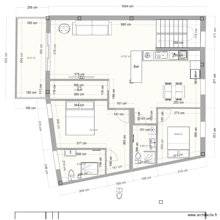 ETAGE 3.1.1.111. Plan de 7 pièces et 96 m2