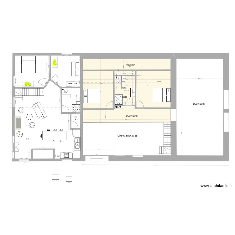 RDC2 KAIRON GITE RDC EVOLUTIF 2. Plan de 2 pièces et 81 m2