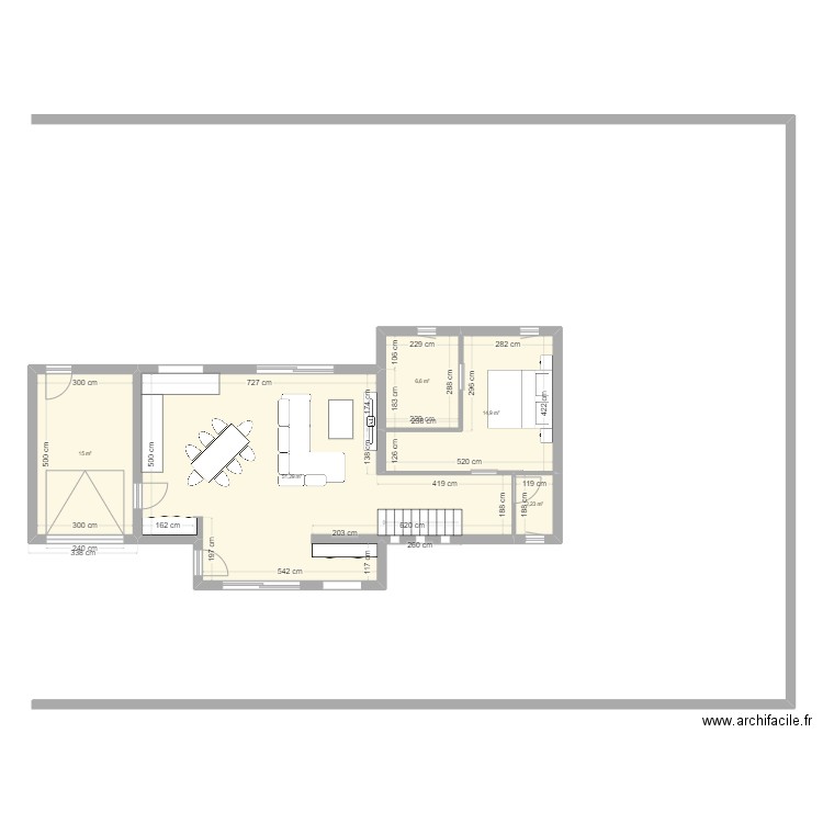 Rez de chaussé - avec cloison . Plan de 5 pièces et 90 m2