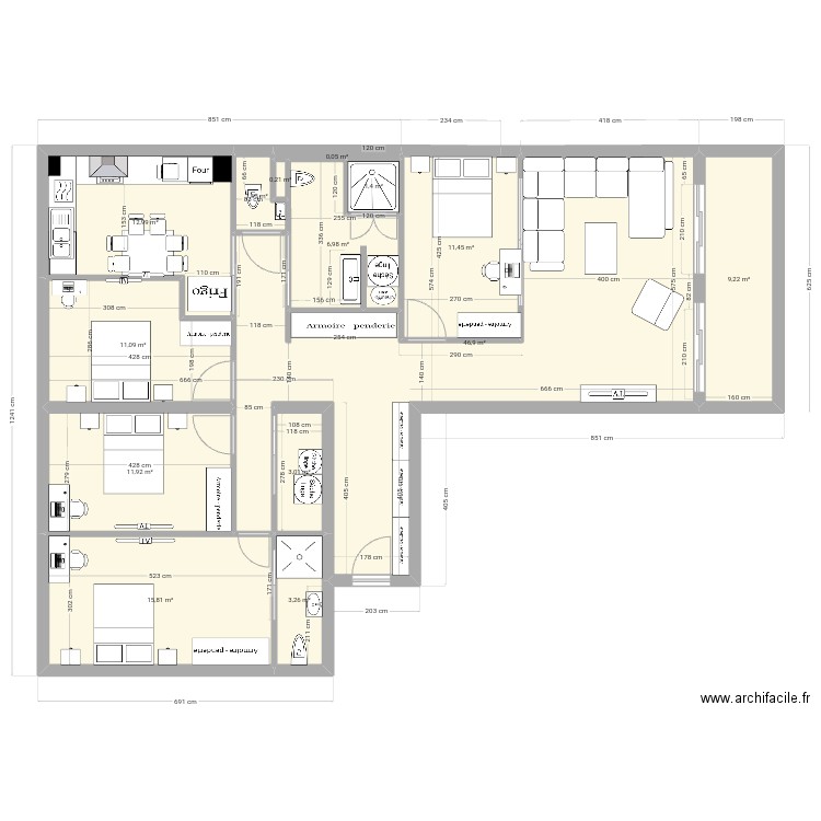  LES IBIS 2EME dernier 21NOV2024. Plan de 14 pièces et 136 m2