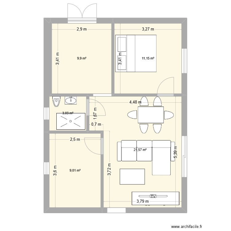 Maison Callian. Plan de 5 pièces et 55 m2