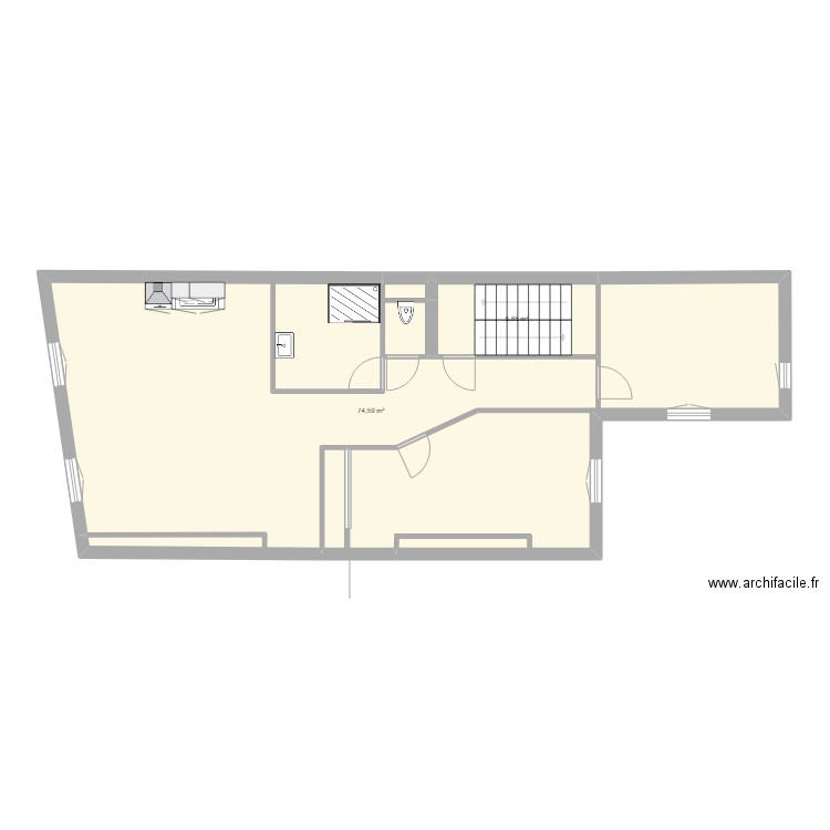 2éme étage. Plan de 2 pièces et 80 m2