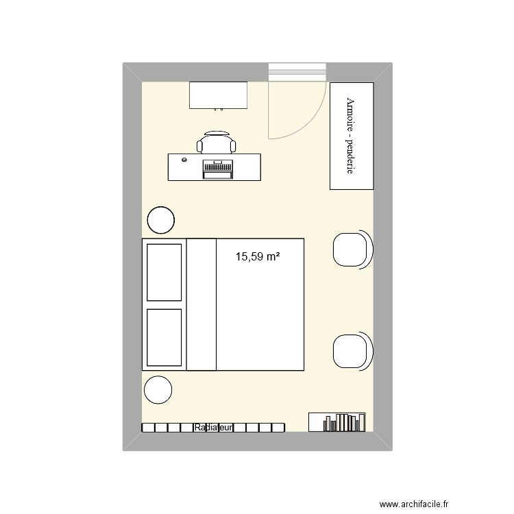 chambre. Plan de 1 pièce et 16 m2