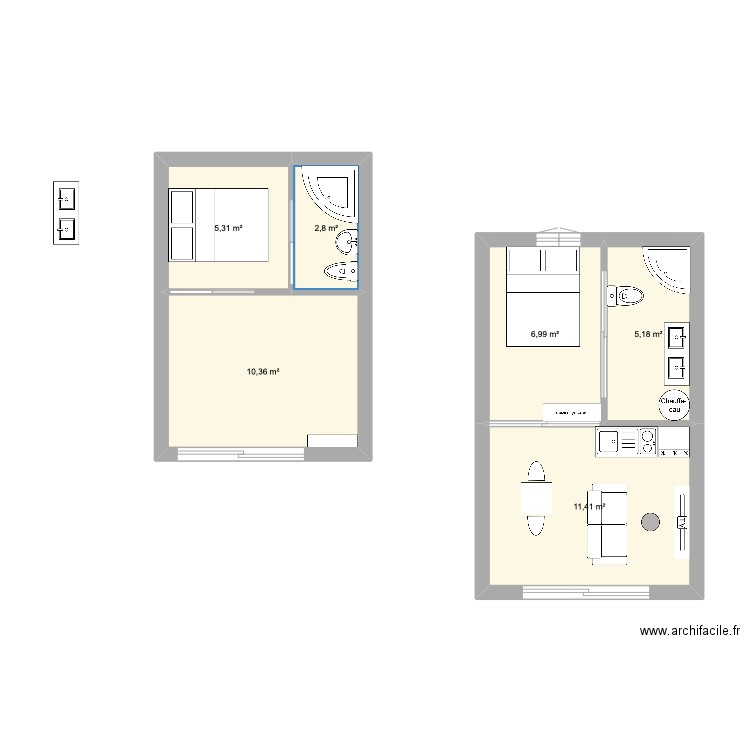 Airbnb garage 1. Plan de 6 pièces et 42 m2