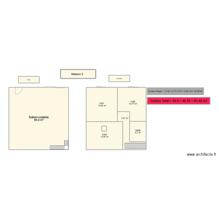 maison 2 . Plan de 12 pièces et 112 m2