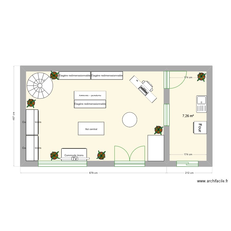 Plan du magasin Régaletoi. Plan de 2 pièces et 34 m2