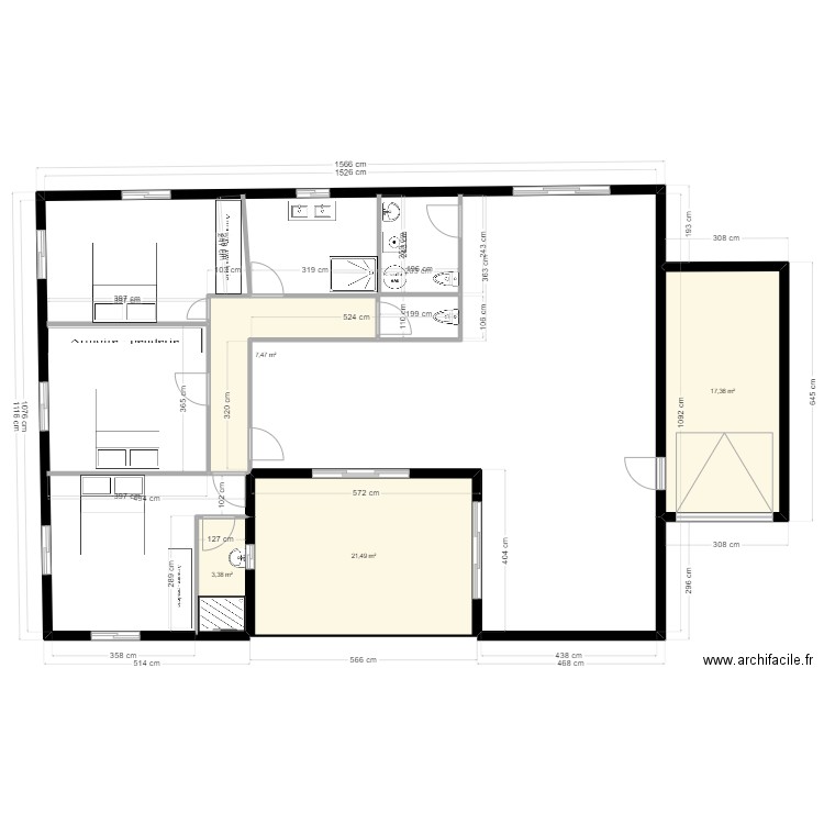 maison. Plan de 4 pièces et 50 m2