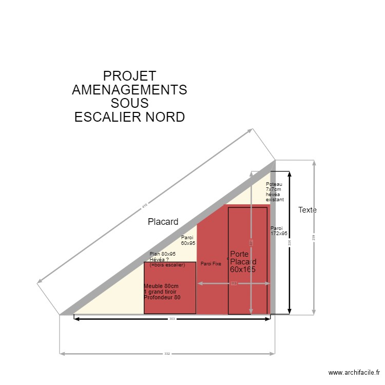 sous escalier. Plan de 1 pièce et 3 m2