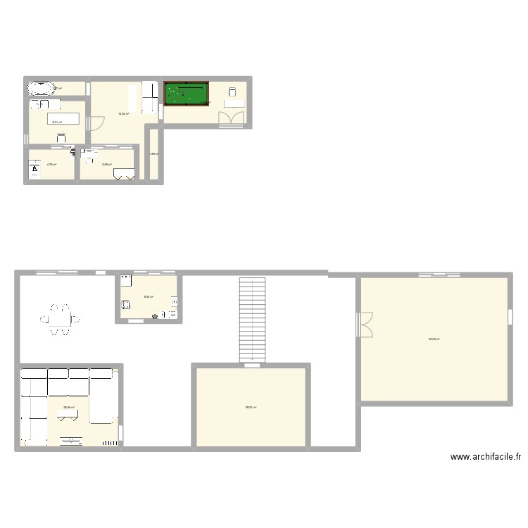 les filles. Plan de 11 pièces et 171 m2