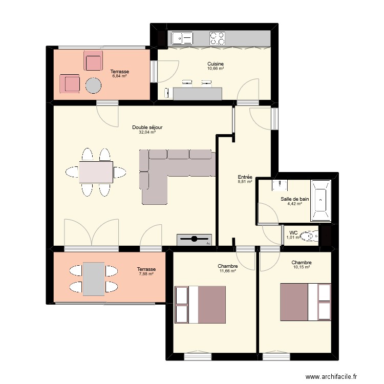 t3/4 hermes. Plan de 11 pièces et 94 m2