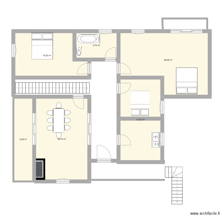 Casa Chaves. Plan de 6 pièces et 97 m2