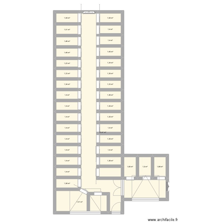 Entrepôt. Plan de 35 pièces et 88 m2