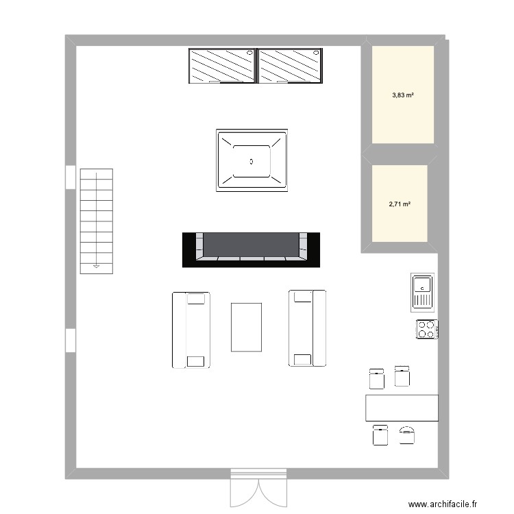 horloge. Plan de 2 pièces et 7 m2