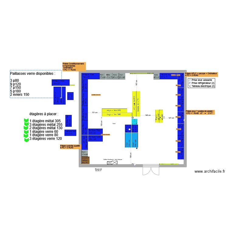 Aromes labos temporaires essais V3. Plan de 1 pièce et 95 m2