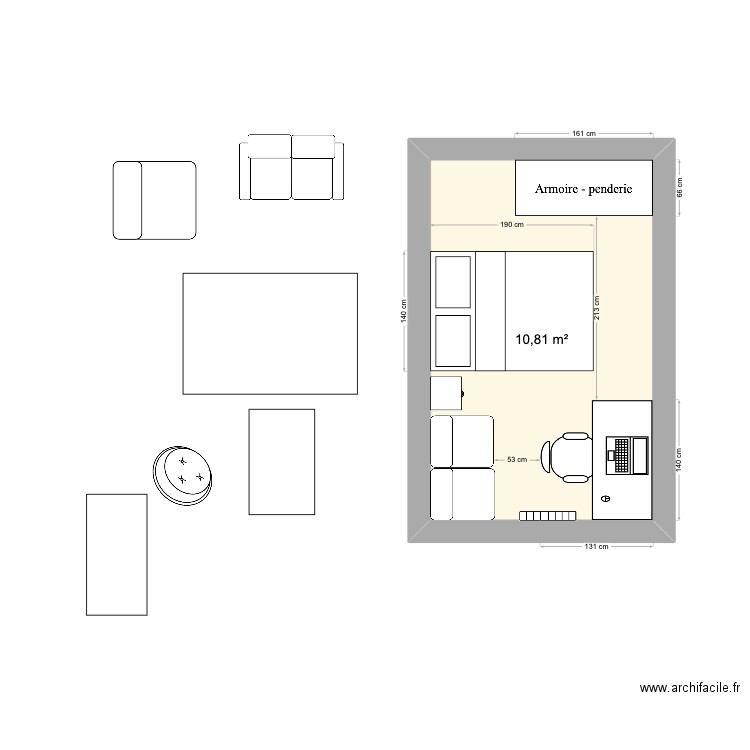 Chambre BB1. Plan de 1 pièce et 11 m2