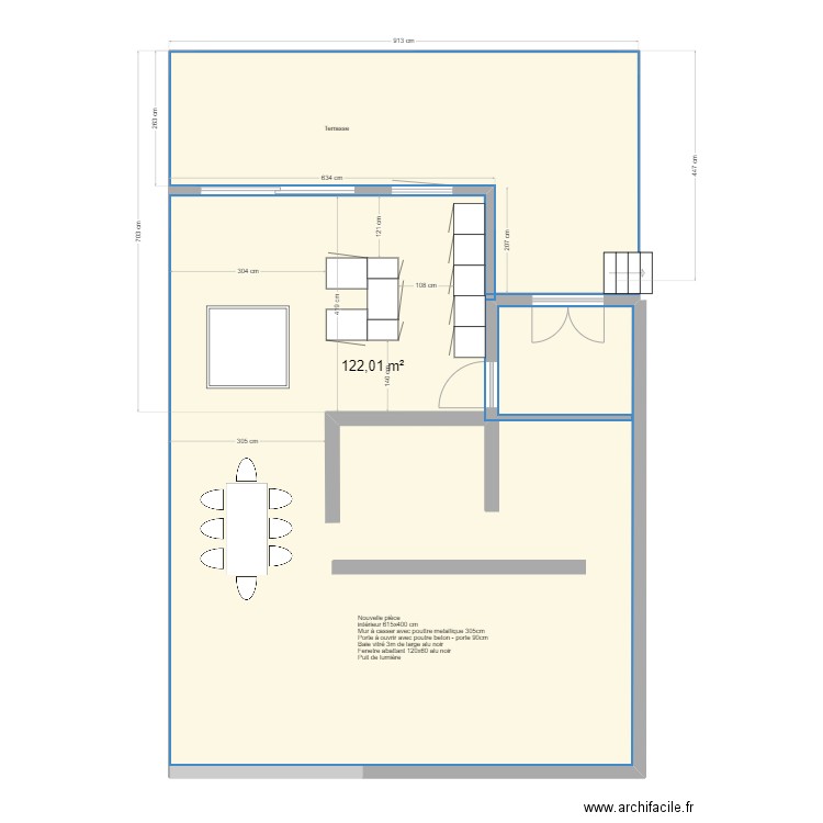 plan romain avec cuisine. Plan de 1 pièce et 122 m2