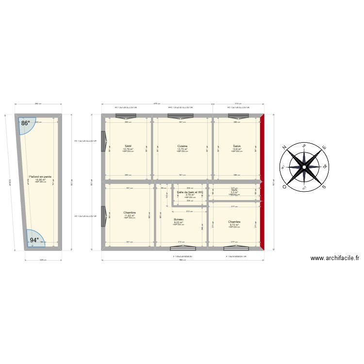 Omurca aleyna. Plan de 9 pièces et 88 m2