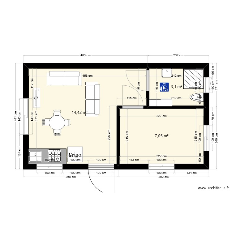 Plan chafik 1_1. Plan de 3 pièces et 25 m2