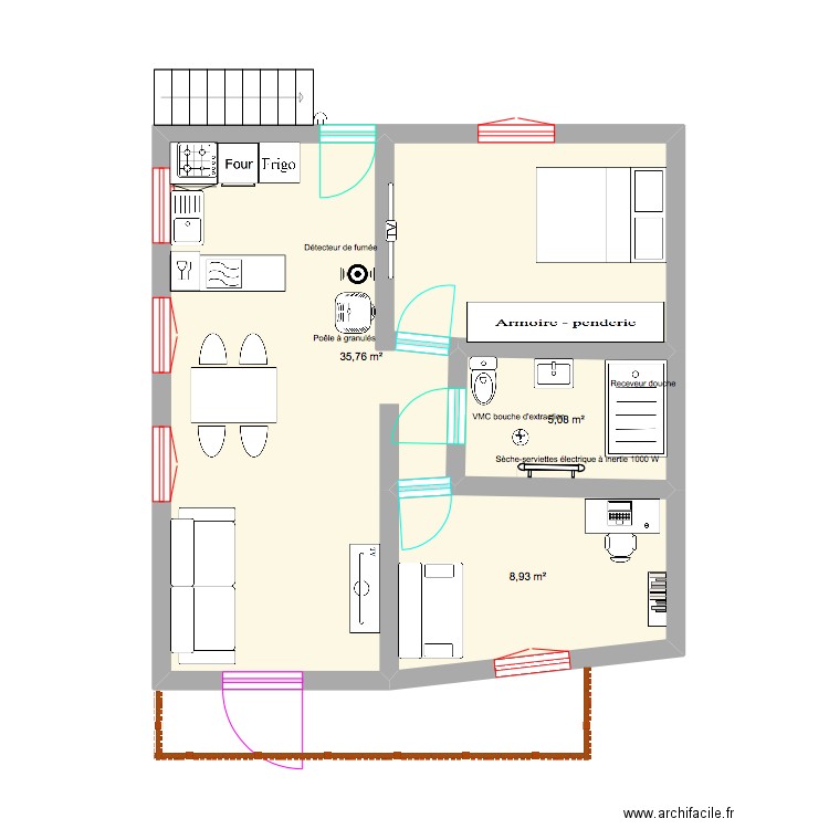 centron. Plan de 3 pièces et 50 m2