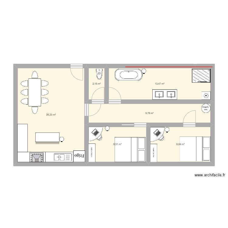 bts esf 1. Plan de 6 pièces et 69 m2