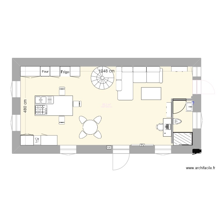 trambly 2. Plan de 1 pièce et 50 m2