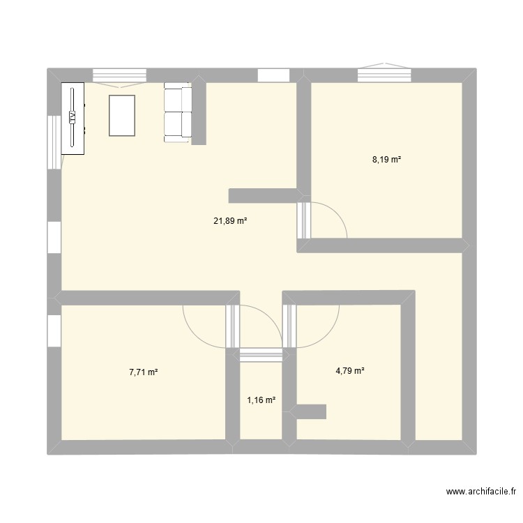 appartement . Plan de 5 pièces et 44 m2